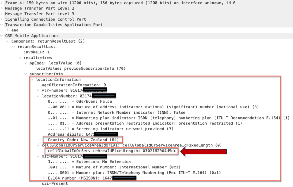 Finding You: The Network Effect of Telecommunications Vulnerabilities for Location Disclosure 7 PSI signaling message active location tracking example.
