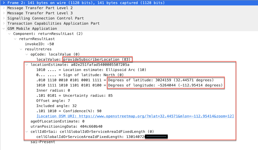Finding You: The Network Effect of Telecommunications Vulnerabilities for Location Disclosure 6 PSL Signaling message active location tracking example.